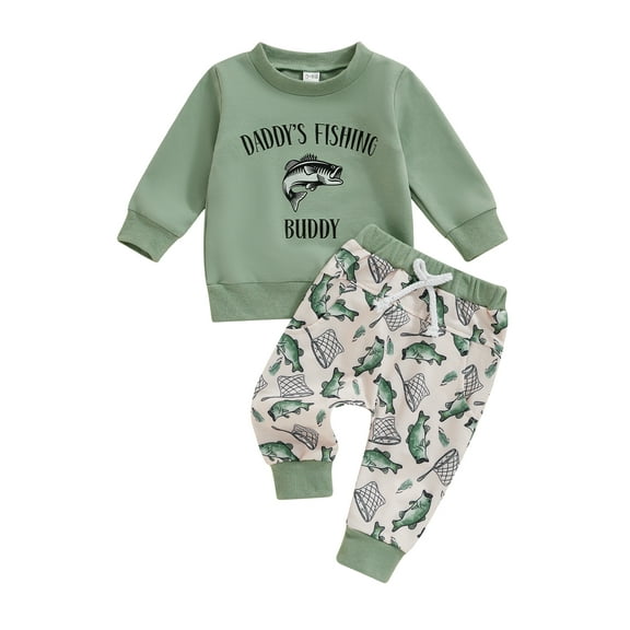 Baby Toddler Boy 2Pcs Fall Outfits 0 6 12 18 24 Months 2T 3T Long Sleeve Fish Print Sweatshirt + Pants Clothing Set