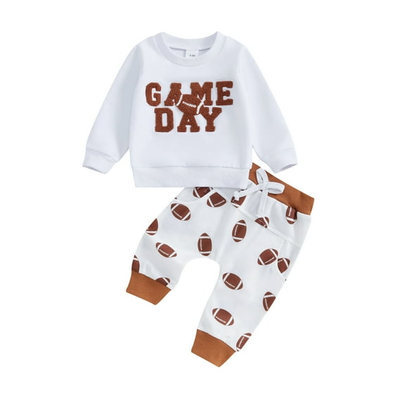Baby Toddler Boy 2Pcs Football Outfit 0 6 12 18 24 Months 2T 3T Long Sleeve Letter Embroidery Sweatshirt + Trousers Set Clothes
