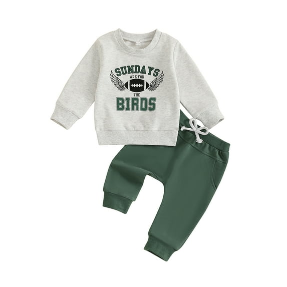Baby Toddler Boy 2Pcs Football Outfit 3 6 12 18 24 Months 2T 3T Long Sleeve Wings Print Loose Sweatshirt + Trousers Set Clothes
