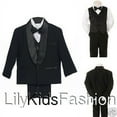 thumbnail image 1 of Baby Toddler Boy Classic Wedding Formal Bow Tie Vest Set Tuxedo black Suit S-18, 1 of 5