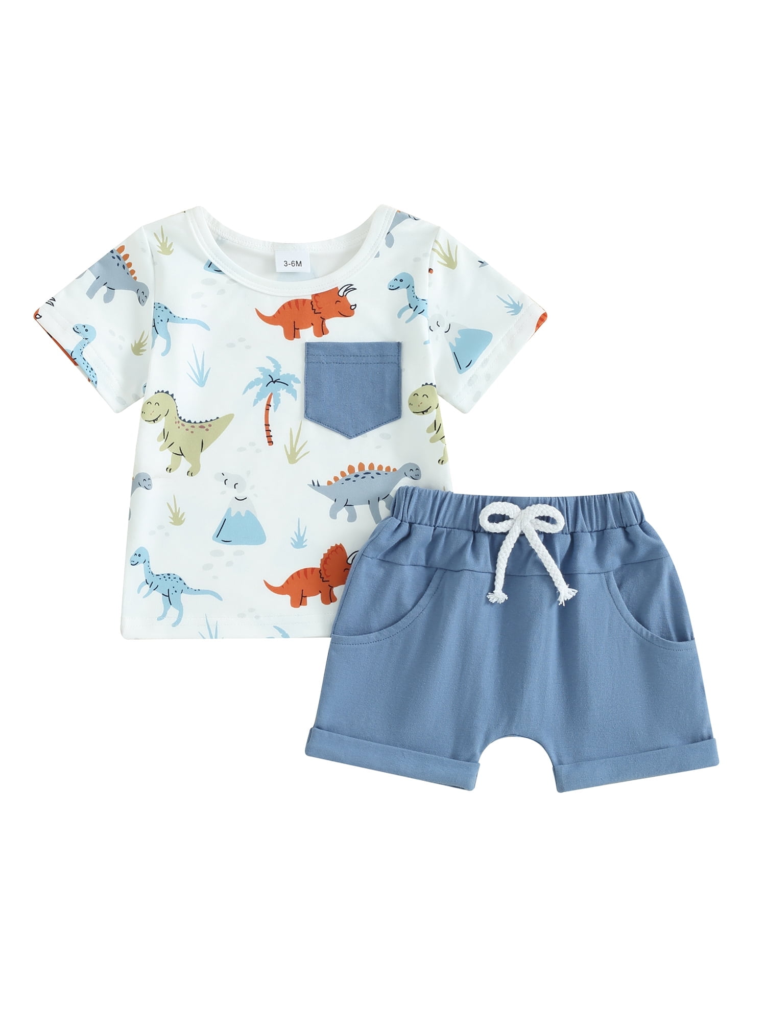 Boys Dinosour Printed Shirt Set Ivory