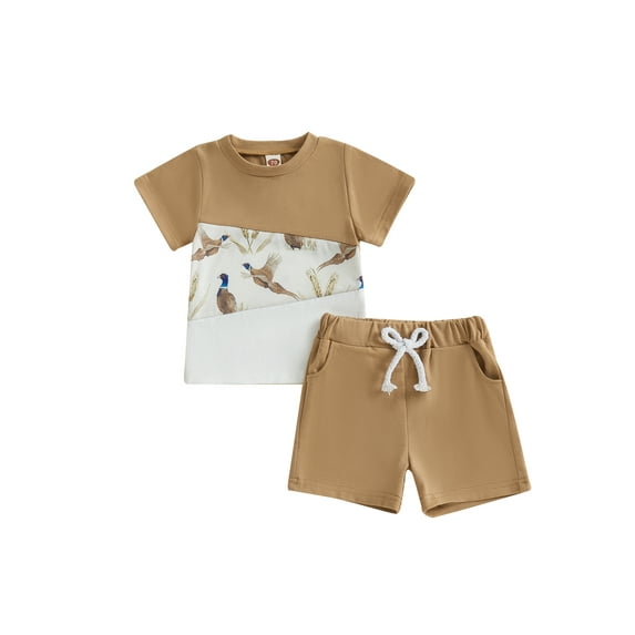 Baby Toddler Boy Duck Outfit 3 6 12 18 24 Months 2T 3T 4T 5T Contrast Short Sleeve T-shirts Solid Elastic Waist Shorts 2 Piece Summer Clothes Set