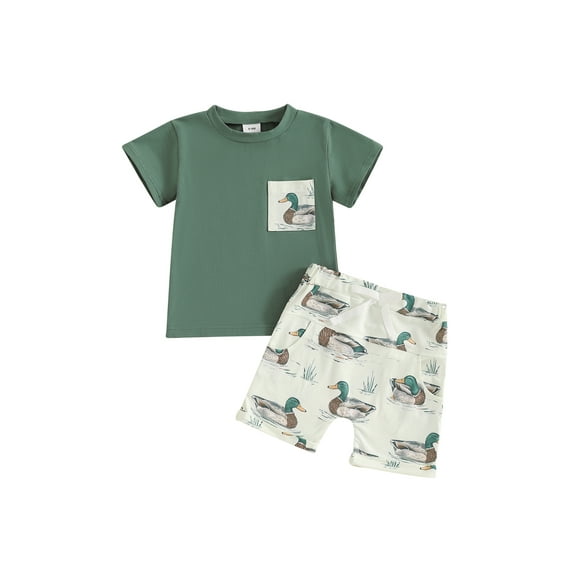 Baby Toddler Boy Duck Outfit 6 12 18 24 Months 2T 3T Short Sleeve T-shirts Elastic Waist Shorts Farm Clothes 2 Piece Summer Clothes Set