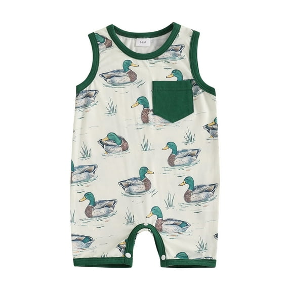 Baby Toddler Boy Duck Tank Romper 3 6 12 18 Months Round Neck Sleeveless Bodysuit with Pocket Cute Summer Clothes
