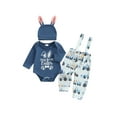 thumbnail image 1 of Baby Toddler Boy Easter Outfits 3 6 9 12 18 Months Letter Long Sleeve Romper with Tractor Pattern Suspender Pants and Hat 3 Pcs Clothing Set, 1 of 9