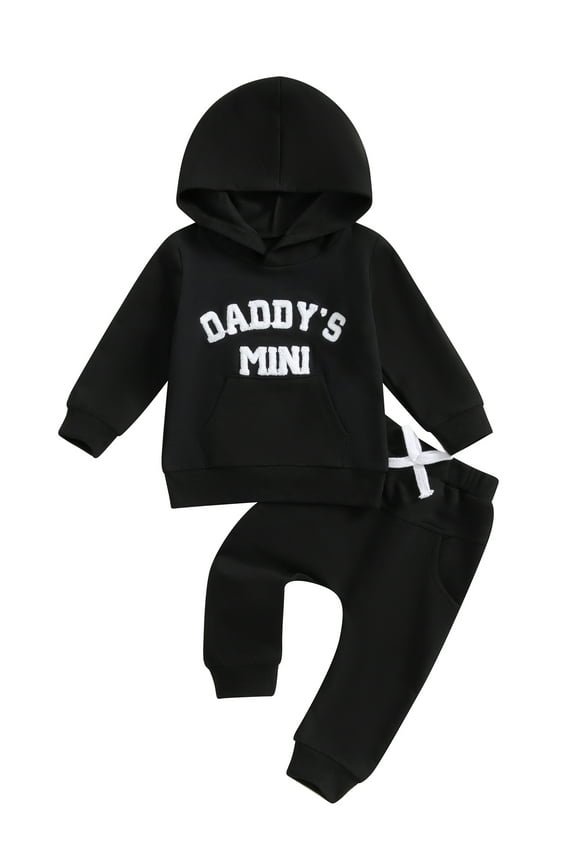 Baby Toddler Boy Fall Hooded Clothing Set 0 6 12 18 24 Months 2T 3T Letter Embroidery Long Sleeve Hoodie and Elastic Sweatpants 2 Piece Outfits