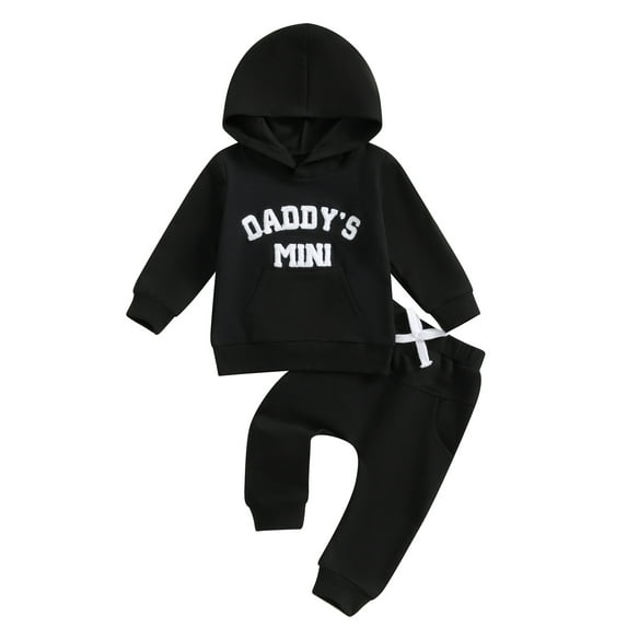 Baby Toddler Boy Fall Hooded Clothing Set 0 6 12 18 24 Months 2T 3T Letter Embroidery Long Sleeve Hoodie and Elastic Sweatpants 2 Piece Outfits