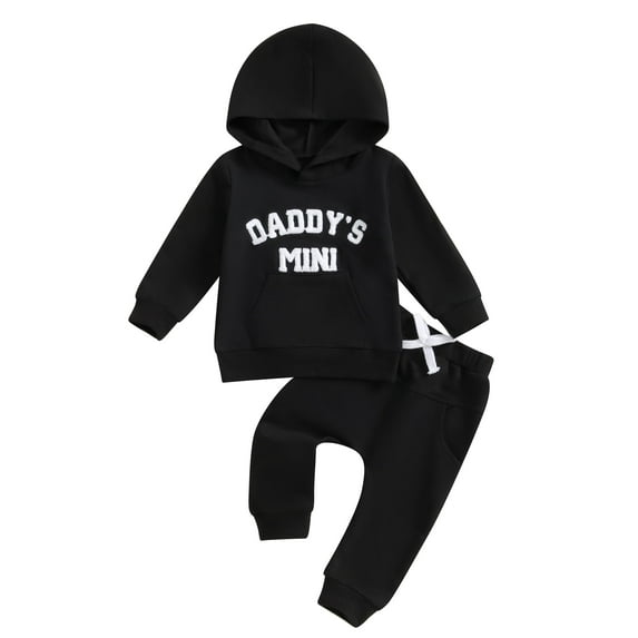 Baby Toddler Boy Fall Hooded Clothing Set 0 6 12 18 24 Months 2T 3T Letter Embroidery Long Sleeve Hoodie and Elastic Sweatpants 2 Piece Outfits