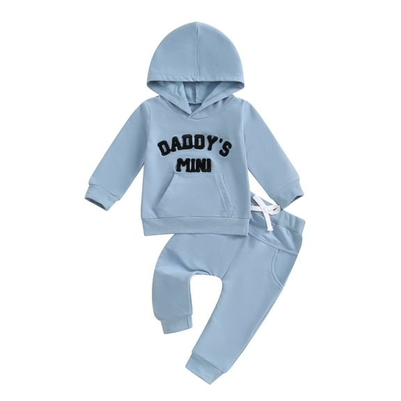 Baby Toddler Boy Fall Hooded Clothing Set 0 6 12 18 24 Months 2T 3T Letter Embroidery Long Sleeve Hoodie and Elastic Sweatpants 2 Piece Outfits