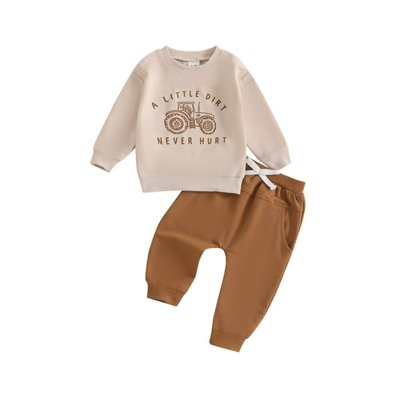 Baby Toddler Boy Fall Outfits 6 12 18 24 Months 2T 3T 4T Long Sleeve Tractor Letter Print Tops Pants Set Warm Clothing