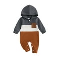 thumbnail image 1 of Baby Toddler Boy Fall Romper 0 3 6 12 18 Months Contrast Color Long Sleeve Hood Full Length Pocket Jumpsuit, 1 of 9