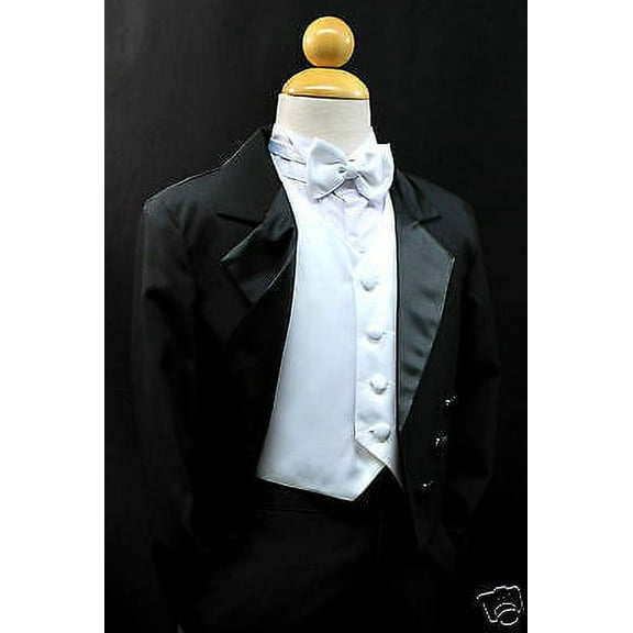 Baby,Toddler & Boy Formal WeddingTail Tuxedo Suit Black white vest sz:  S M L-20