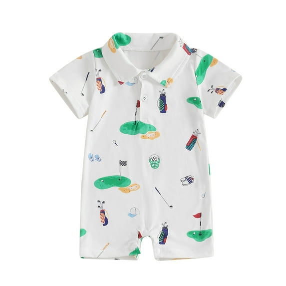 Baby Toddler Boy Girl Golf Romper 3 6 12 18 Months Half Button-up Lapel Neck Short Sleeve Bodysuit Summer Clothes