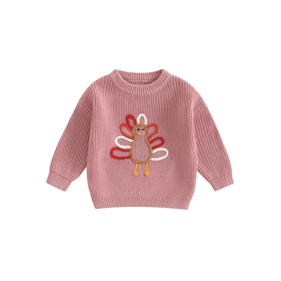 Baby Toddler Boy Girls Girl Thanksgiving Sweater 0 6 12 18 24 Months 2T 3T Turkey Embroidery Long Sleeve Crew Neck Pullover Tops for Fall Winter