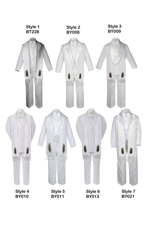 Baby Toddler Boy Guadalupe Christening Baptism White 7 SUIT TUXEDO Style Stole