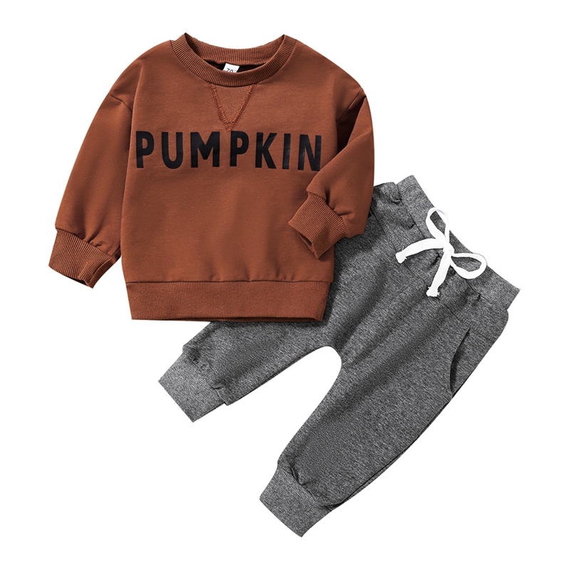 Baby Toddler Boy Halloween 2Piece Sets Long Sleeve Letter Print Crew