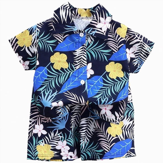 Baby Toddler Boy Outfits 2T 3T 4T 5T Clothes Summer Kids Pattern Short Sleeve Button Down Shirt & Shorts Set 3-4 Years