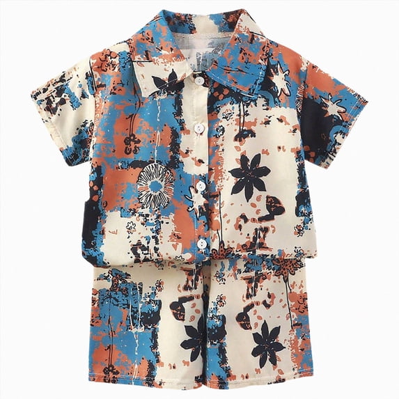 Baby Toddler Boy Outfits 2T 3T 4T 5T Clothes Summer Kids Pattern Short Sleeve Button Down Shirt & Shorts Set 9-10 Years