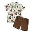 thumbnail image 1 of Baby Toddler Boy Outfits 2T 3T 4T 5T Clothes Summer Kids Pattern Short Sleeve Button Down Shirt  Shorts Set, 1 of 10