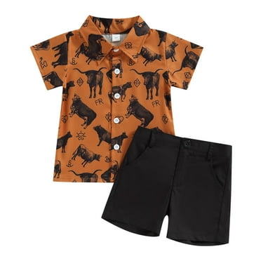 Baby Toddler Boy Outfits 2T 3T 4T 5T Clothes Summer Kids Pattern Short Sleeve Button Down Shirt  Shorts Set