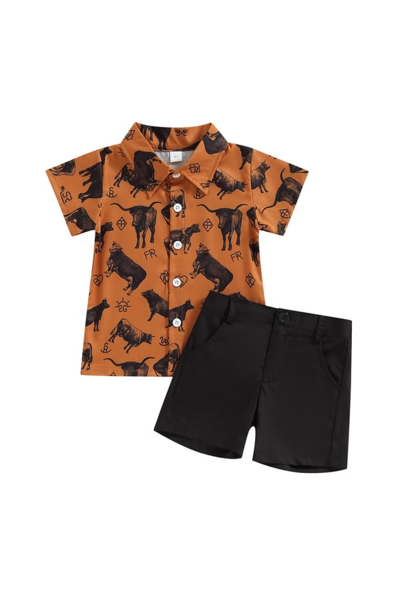 Baby Toddler Boy Outfits 2T 3T 4T 5T Clothes Summer Kids Pattern Short Sleeve Button Down Shirt  Shorts Set