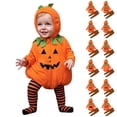 thumbnail image 1 of Baby Toddler Boy Pumpkin Long Sleeve Hooded Romper Bodysuit and Long Pants Two Piece Set Unisex Halloween Dress up Party Clothes Size 6-24M, 1 of 9