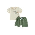 thumbnail image 1 of Baby Toddler Boy Shorts Clothing Set 6 12 18 24 Months 2T 3T Airplane Letter Print Short Sleeve T-shirt Solid Elastic Waist Shorts 2 Piece Summer Outfit, 1 of 9