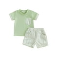 thumbnail image 1 of Baby Toddler Boy Shorts Clothing Set 6 12 18 24 Months 2T 3T Round Neck Short Sleeve T-shirt Striped Elastic Waist Shorts 2 Pcs Summer Outfit, 1 of 9