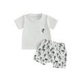 thumbnail image 1 of Baby Toddler Boy Shorts Set 6 12 18 24 Months 2T 3T 4T Short Sleeve T-shirts Tree Print Elastic Waist Shorts 2 Piece Summer Outfit, 1 of 9