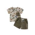 thumbnail image 1 of Baby Toddler Boy Summer Outfit 6 12 18 24 Months 2T 3T Waffle Tractor Print Short Sleeve T-shirts Solid Elastic Waist Shorts 2 Piece Summer Set, 1 of 9