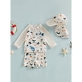 thumbnail image 1 of Baby Toddler Boy Swimsuit Rashguard Set Cute Marine Life Printed Long Sleeve Tops with Shorts, Hat 3 Pcs Swimwear, 1 of 10