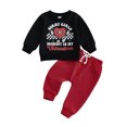 thumbnail image 1 of Baby Toddler Boy Valentine Outfit 3 6 12 18 24 Months 2T 3T Letter Heart Print Long Sleeve Sweatshirt and Elastic Pants 2 Piece Clothes Set, 1 of 9