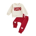 thumbnail image 1 of Baby Toddler Boy Valentine’s Day Outfits 3 6 12 18 24 Months 2T 3T Long Sleeve Sweatshirt + Heart Embroidery Pants Set Clothes, 1 of 9
