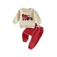thumbnail image 1 of Baby Toddler Boy Valentine’s Day Outfits 6 12 18 24 Months 2T 3T Long Sleeve Truck Embroidery Sweatshirt + Pants Set Toddler Clothes, 1 of 9