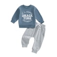 thumbnail image 1 of Baby Toddler Boy Winter Fall Outfit,0 6 12 18 24 Months 2T 3T Letter Print Long Sleeve Pullover Sweatshirt Elastic Waist Pants with Pockets 2 Piece Clothing Set, 1 of 9