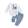 thumbnail image 1 of Baby Toddler Boys 2PCS Outfit 0 3 6 12 18 Months Long Sleeve Crew Neck Contrast Color Romper Solid Color Pants Clothing Sets, 1 of 9