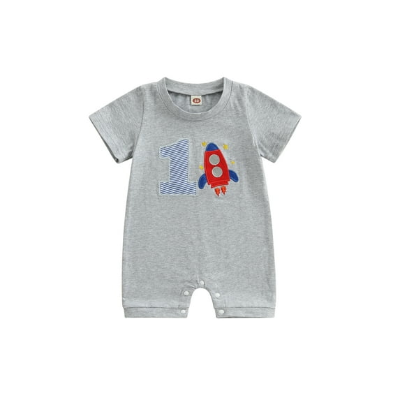 Baby Toddler Boys Birthday Jumpsuit 6 12 18 Months Casual Rocket Pattern Short Sleeve Romper for Newborn Cute Clothes
