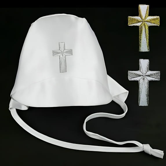 Baby Toddler Boys Christening Baptism White Hat Gold Silver Embroidered Cross