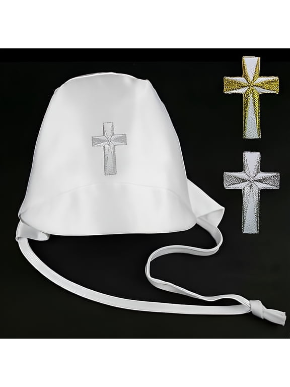 Baby Toddler Boys Christening Baptism White Hat Gold Silver Embroidered Cross
