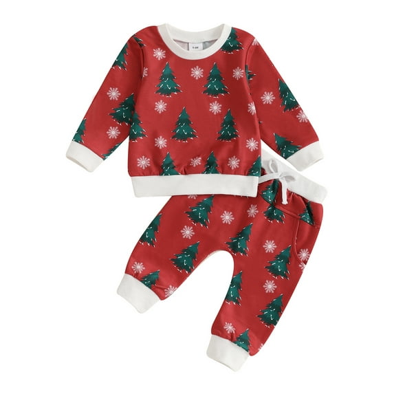 Baby Toddler Boys Christmas Pants Clothing Sets 0 6 12 18 24 Months 2T 3T Long Sleeve Christmas Tree/Santa Claus Print Sweatshirt Drawstring Pants Outfits