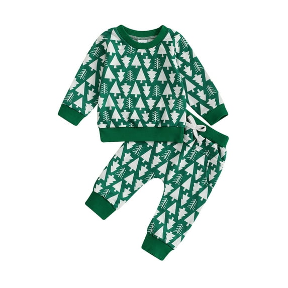 Baby Toddler Boys Christmas Pants Clothing Sets 0 6 12 18 24 Months 2T 3T Long Sleeve Christmas Tree/Santa Claus Print Sweatshirt Drawstring Pants Outfits