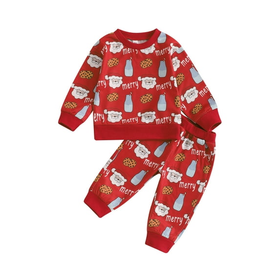 Baby Toddler Boys Christmas Pants Clothing Sets 0 6 12 18 24 Months 2T 3T Long Sleeve Round Neck Santa Claus Print Sweatshirt Pants Outfits