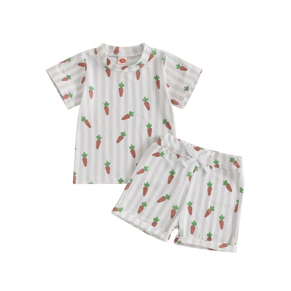 Baby Toddler Boys Easter Outfits 3 6 12 18 24 Months 2T 3T Carrot Stripe Print Short Sleeves T-Shirt and Elastic Shorts Set for 2 Piece Clothes Set