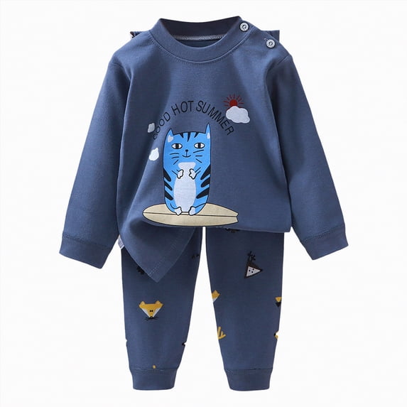Baby Toddler Boys Fall Clothing Set Boy Autumn Winter Warm Long Sleeve Stretch Waistband 1T 2T 3T Playwear Pajamas 2-Pieces