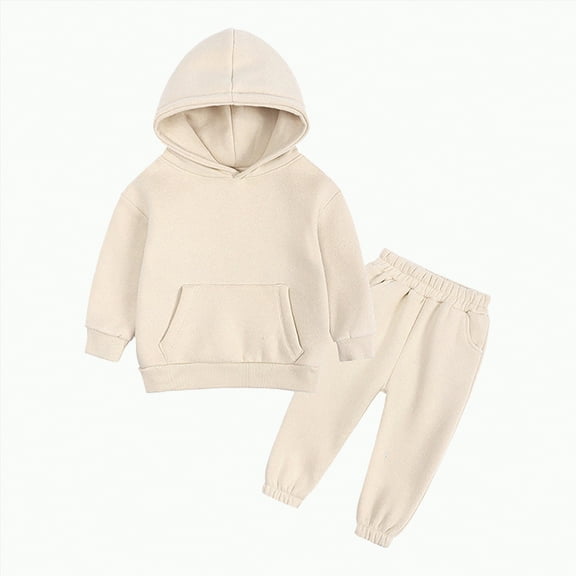 Baby Toddler Boys Fall Clothing Set Little Winter Solid Color Long Sleeve Pocket 1T 2T 3T 4T 5T 6T Everyday Outfit 2Pcs Jogger Outfits Set Fleece Hooded   Sweatpants Boys Girls Athletic Sweatsuits