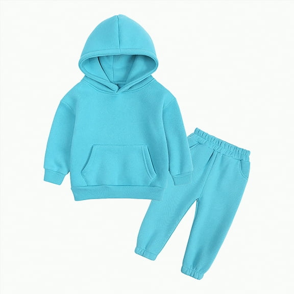 Baby Toddler Boys Fall Clothing Set Little Winter Solid Color Long Sleeve Pocket 1T 2T 3T 4T 5T 6T Everyday Outfit 2Pcs Jogger Outfits Set Fleece Hooded   Sweatpants Boys Girls Athletic Sweatsuits