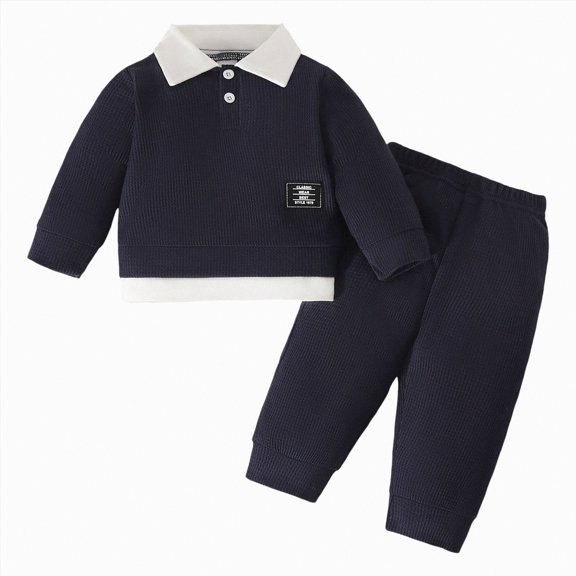 Baby Toddler Boys Fall Clothing Set Spring Button Down Long Sleeve Elastic Waist 6 12 18 24 Months 2T 3T 4T Everyday Outfit 2 PC