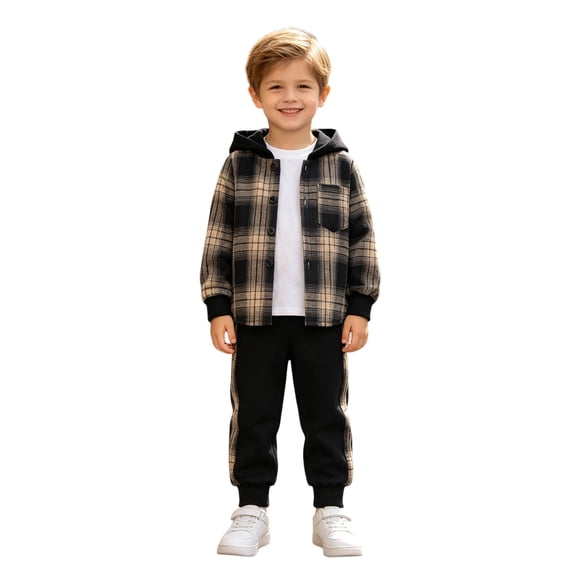 Baby Toddler Boys Fall Winter Clothing Set 3T 4T 5T 6T 7T Plaid Hoodies Long Sleeve Tops SweatPants 2-Piece Outfits