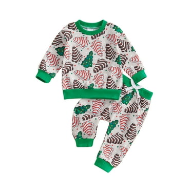 Baby Toddler Boys Girlls 2 Piece Outfit 0 6 12 18 24 Months 2T 3T Christmas Tree Print Long Sleeve Sweatshirt and Elastic Pants Set for Newborn Infant Fall Clothes