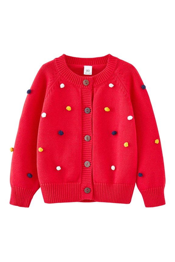 Baby Toddler Boys Girls Cardigan Sweaters Button Up Long Sleeve Knit Flower Embroidery Jackets Outwear Tops for Gifts,Red 3,7 Years